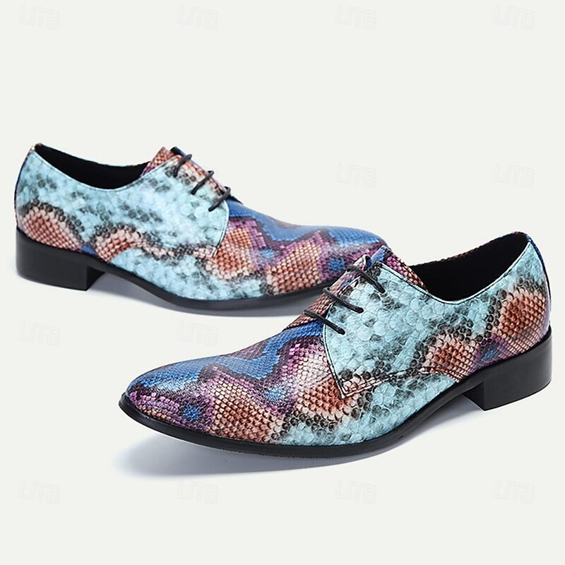 Men's Dress Shoes Dress Shoes Snakeskin Shoes Leather Italian Full-Grain Cowhide Comfortable Slip Resistant Lace-up Blue2