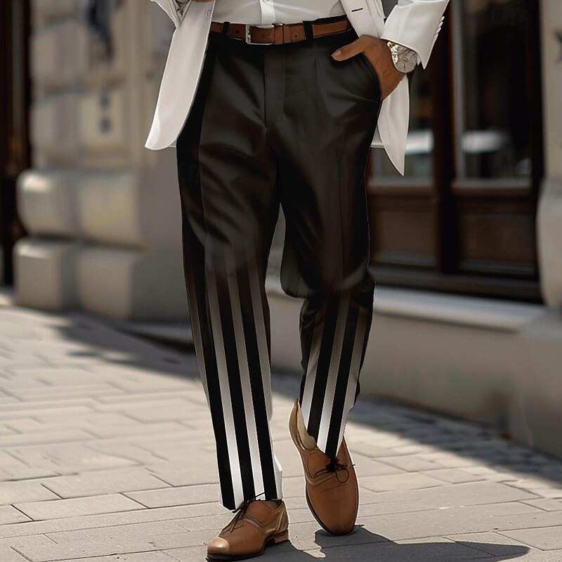 Men's Ombre Dress Pants Mid Waist Business Casual Wedding Dailywear Pocket Straight Leg Trousers Summer Spring Fall 3D Print Black Blue