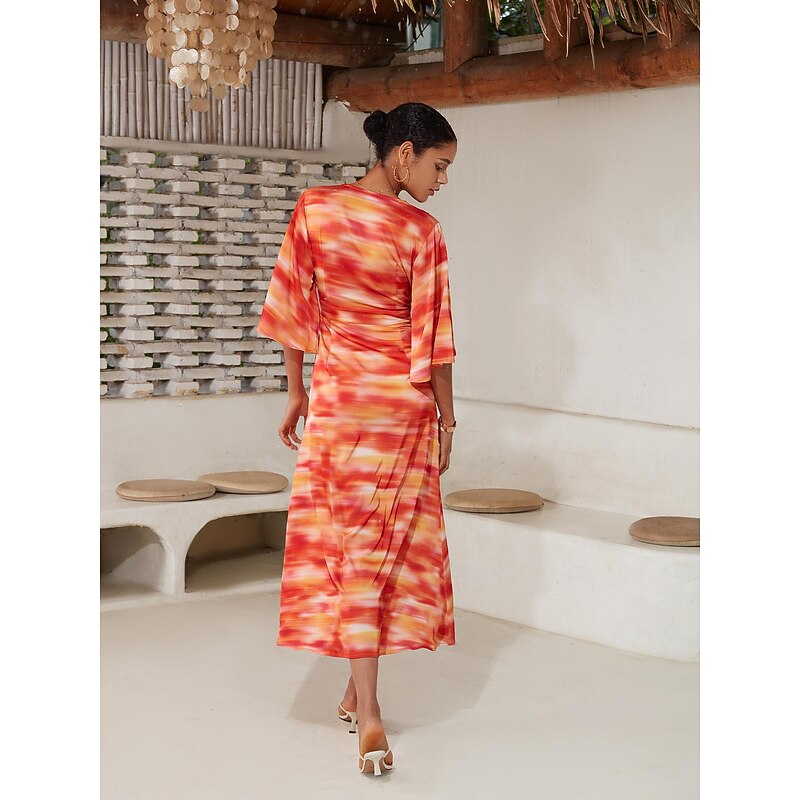 Shading Print V Neck Maxi Dress2