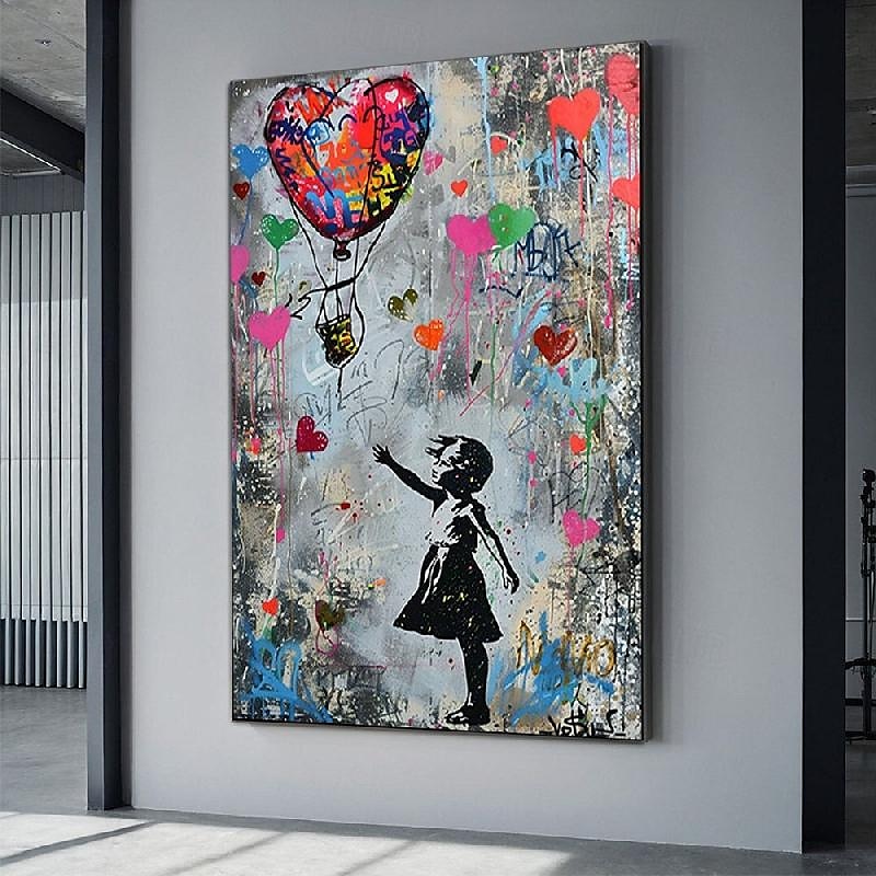 Banksy Girl Graffiti oil painting hand painted pop art painting Famous Canvas Banksy Girl Artwork painting Banksy Balloon Canvas painting wall Decoration  artwork painting3