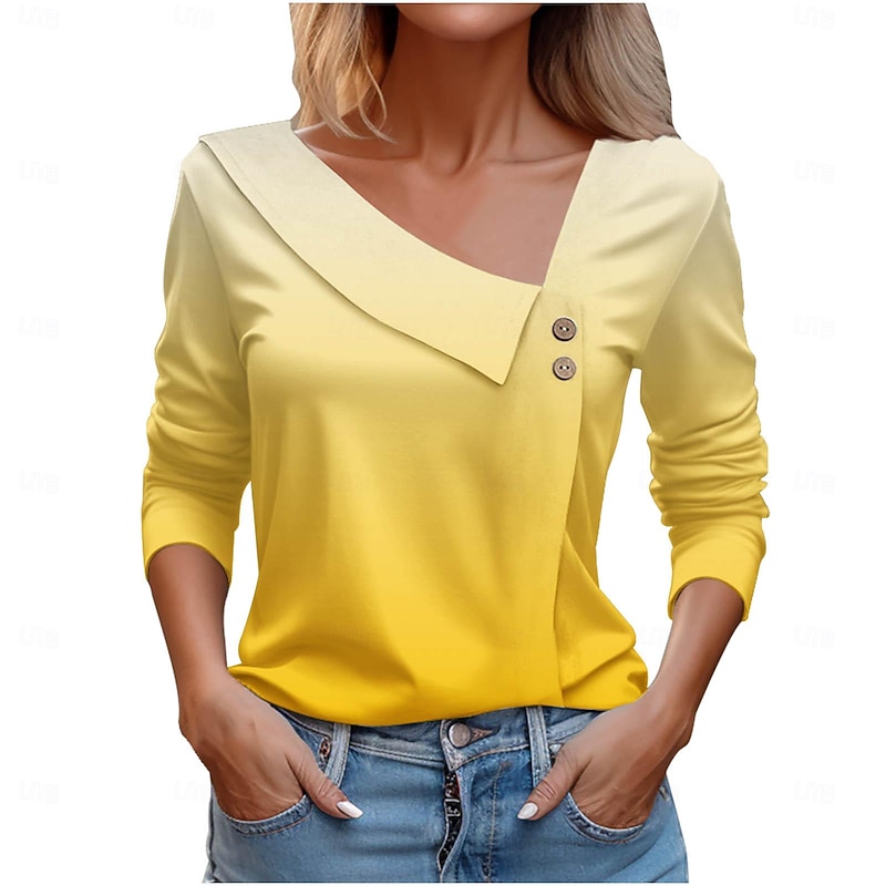 Women's Shirt Blouse Casual Buttons Print Long Sleeve Regular Tops V Neck Daily Yellow Pink Blue Orange Green Spring & Summer2