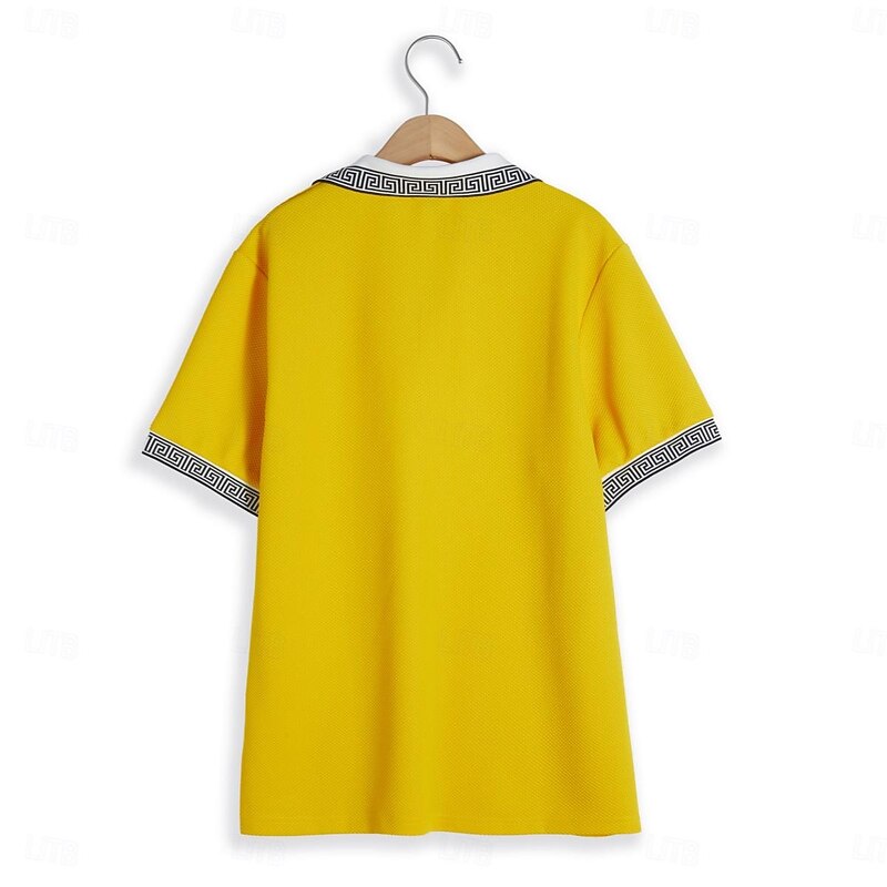 Men's Waffle Polo Shirts Business Polo Work Casual Lapel Ribbed Polo Collar Short Sleeve Modern Old Money Style Color Block Patchwork Pocket Spring & Summer Regular Fit Light Yellow Dark red Black3