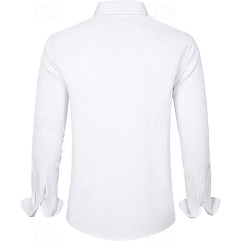 Men's Dress Shirt Homecoming Regular Fit Long Sleeve Lapel Summer Solid Color Cotton Cotton Blend White 20252