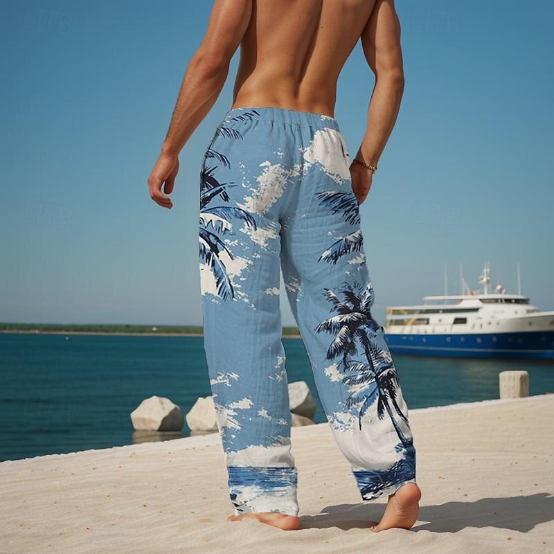 Men's Hawaiian Pants Trousers 3D Print Straight Leg Trousers Mid Waist Drawstring Elastic Waist Holiday Beaches Summer Spring Fall Relaxed Fit Inelastic2