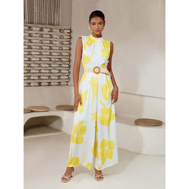 Floral Print Satin Jumpsuit - Main Image