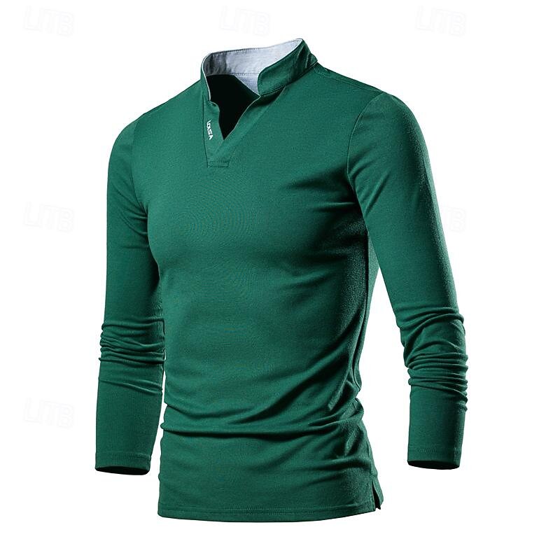 Men's T shirt Tee Golf Polo Casual Stand Collar Notched Long Sleeve Basic Solid Color Plain Simple Spring Fall Regular Fit Black White Red Green Gray T shirt Tee2