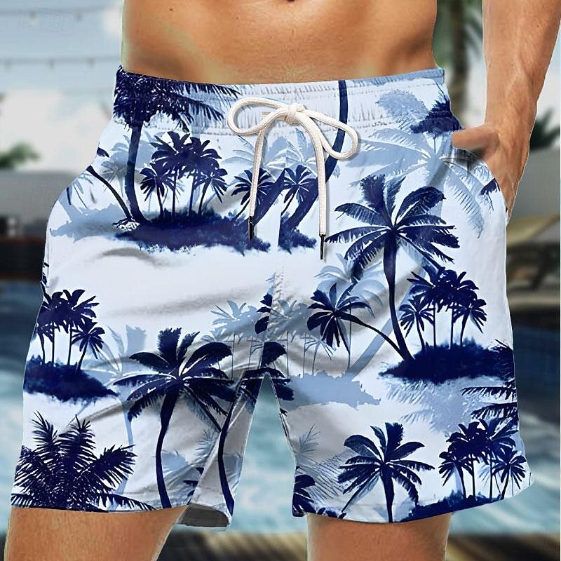 Men's Leaf Coconut Tree Plants Swim Shorts Board Shorts Swimming Trunks Mid Waist Fashion Streetwear Designer Casual Daily Holiday Pocket Drawstring Elastic Waist Designer Clothing Apparel