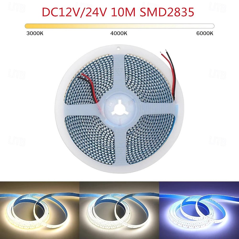 10m LED Strip Light Low Voltage Strip Light 12V 24V LED Strip SMD 2835 6000K 3000K 4500K Stripe Flex Tape Light 120LEDs/M IP20 LED Strip Light Ribbon Home Decor Light