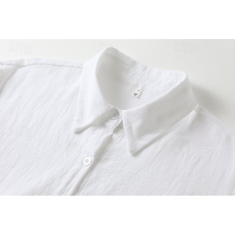 Women's Black White Blue Summer Spring Mini Dress Cotton Linen Dresses Shirt Dress White Cotton Dress Vacation Basic Modern Daily Weekend Loose Fit Plain Shirt Collar4