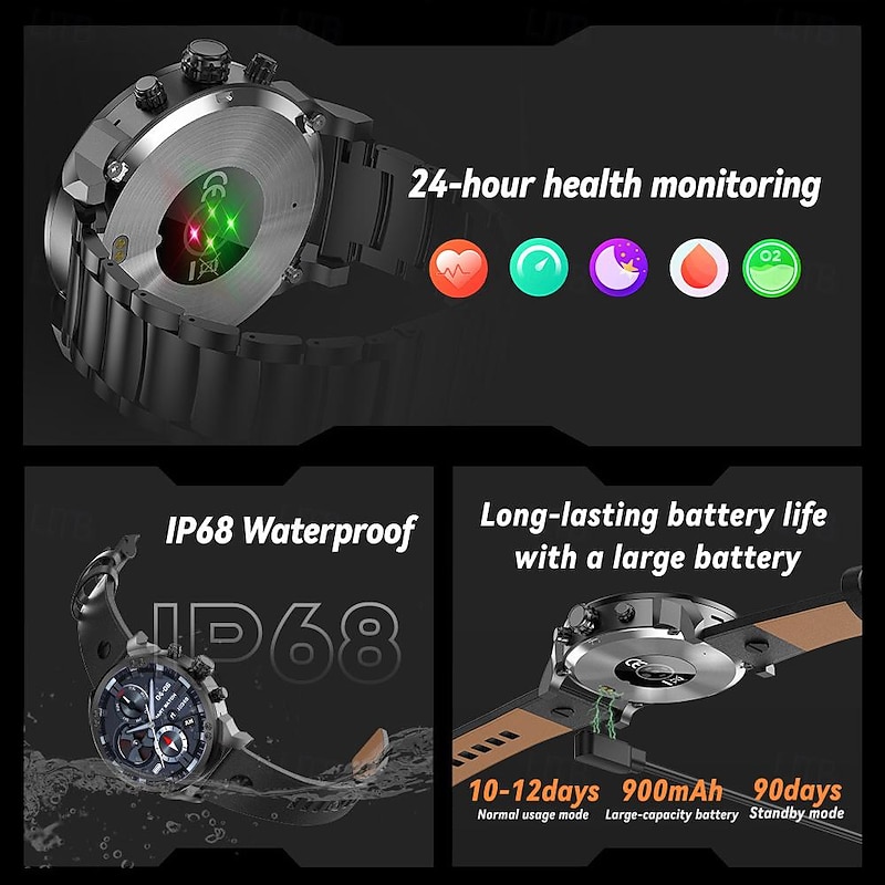 696 T99 Smart Watch 1.8 inch Smart Band Fitness Bracelet Bluetooth Pedometer Call Reminder Sleep Tracker Compatible with Android iOS Men Hands-Free Calls Message Reminder Custom Watch Face IP 67 57mm4