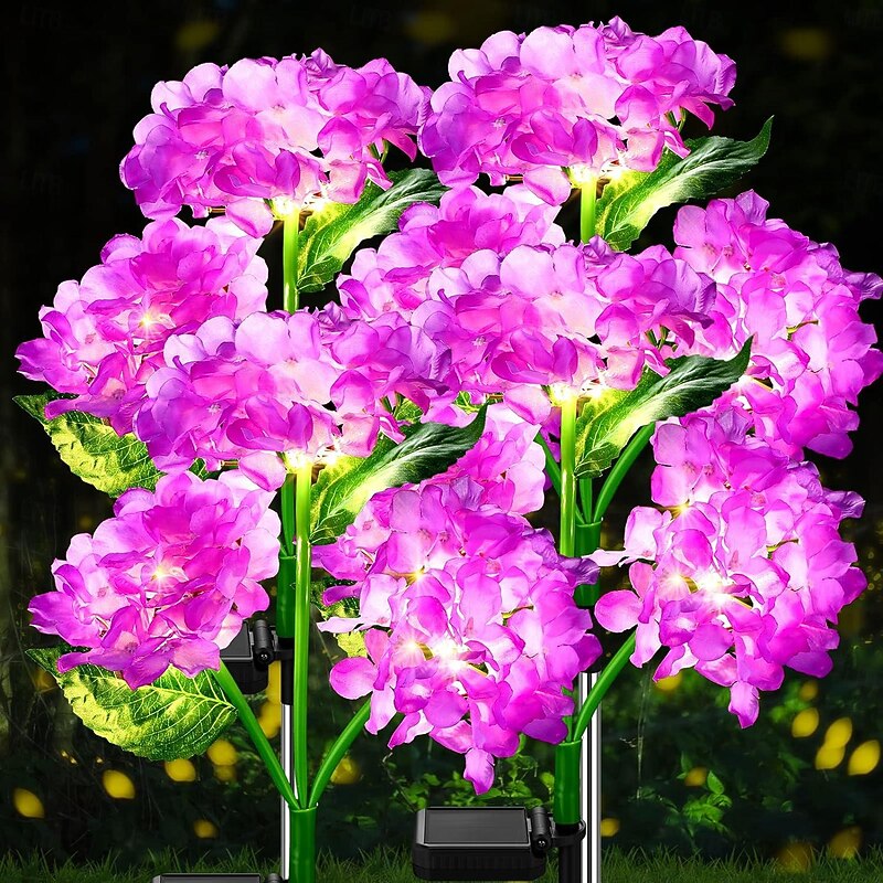 2pcs Outdoor Solar LED Waterproof Hydrangea Flower Pathway Lawn Lights - Holiday Garden Stump Lights for Backyard, Park, Walkway Decoration2