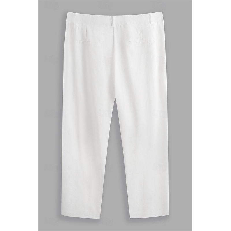 Men's Linen Pants Trousers Summer Pants Beach Pants Front Pocket Straight Leg Plain Comfort Breathable Casual Daily Holiday Fashion Designer White Blue4