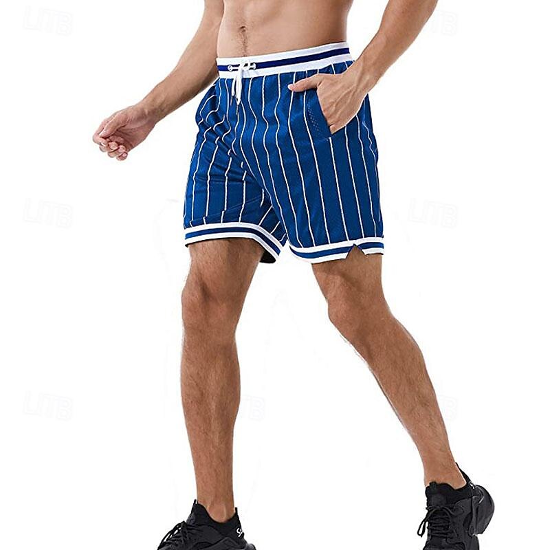 Men's Athletic Shorts Basketball Shorts Gym Shorts Mesh Shorts Pocket Drawstring Elastic Waist Stripe Comfort Short Sports Outdoor Daily Going out Fashion Casual Black White Micro-elastic3