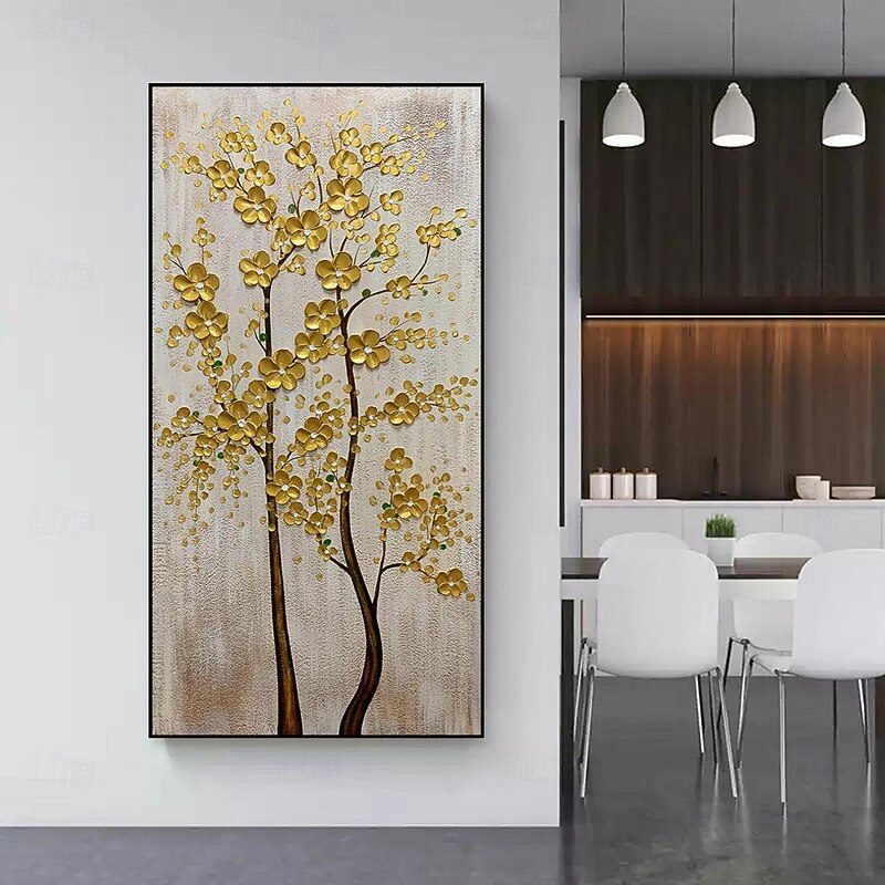 Handmade Oil Painting Canvas Wall Art Decoration Abstract Golden Flower for Home Decor Rolled Frameless Unstretched Painting3