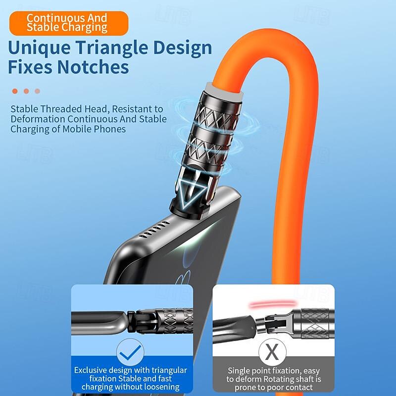 180 Degree Rotating Data Cable 100W Super Fast Charge for Apple Android Huawei Thick Passenger Charging Cable2