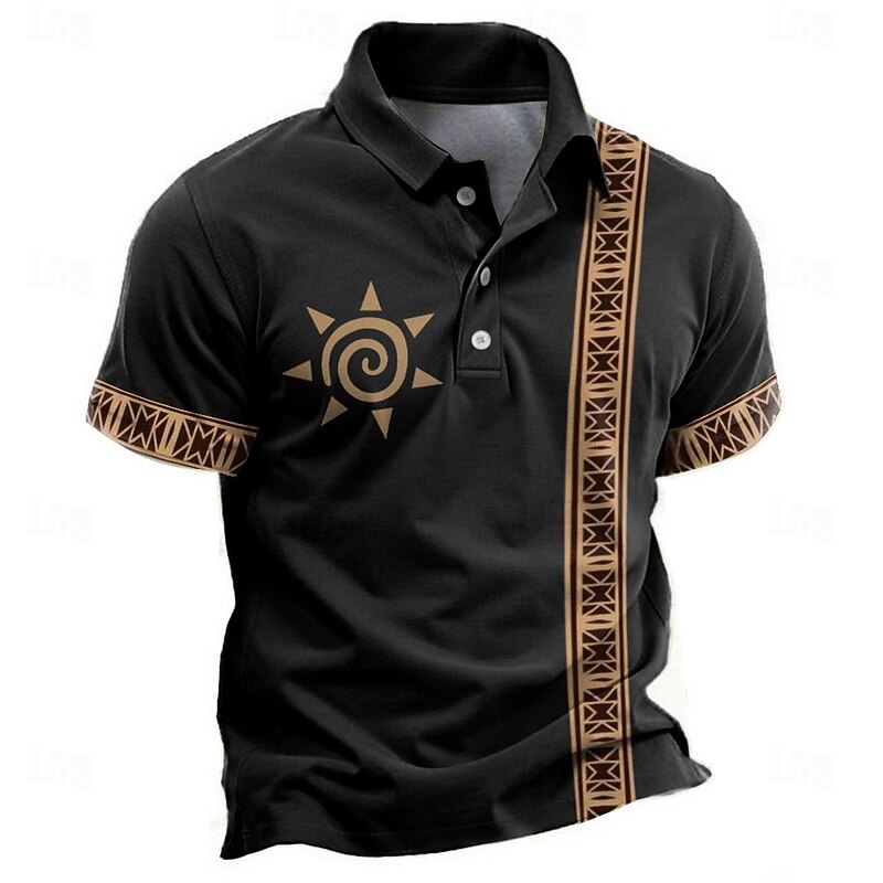 Men's Tribal Polo Shirts Golf Shirt Short Sleeve Polo Shirts Collared Shirts Vacation Wear Party Outfits Buttons 3D Print Summer Spring Black Green Khaki4