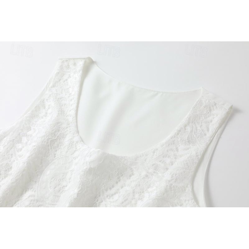 Women's White Bohemian Dress Lace Dress Detailed Layered Dress Sleeveless Scoop Neck White Tan Casual Summer Beach Party Relaxed Fit Clothing Apparel2
