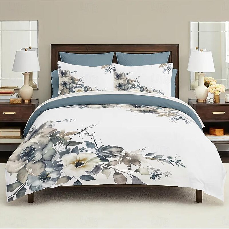 100% Cotton Vintage Floral Series Duvet Cover 3-Piece Set Short Fluff for Summer Soft Skin Friendly Comfy Lightweight3