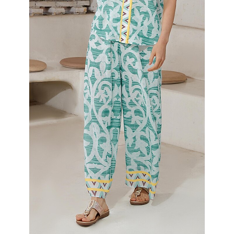 Casual Folk Print Wide Leg Pants4