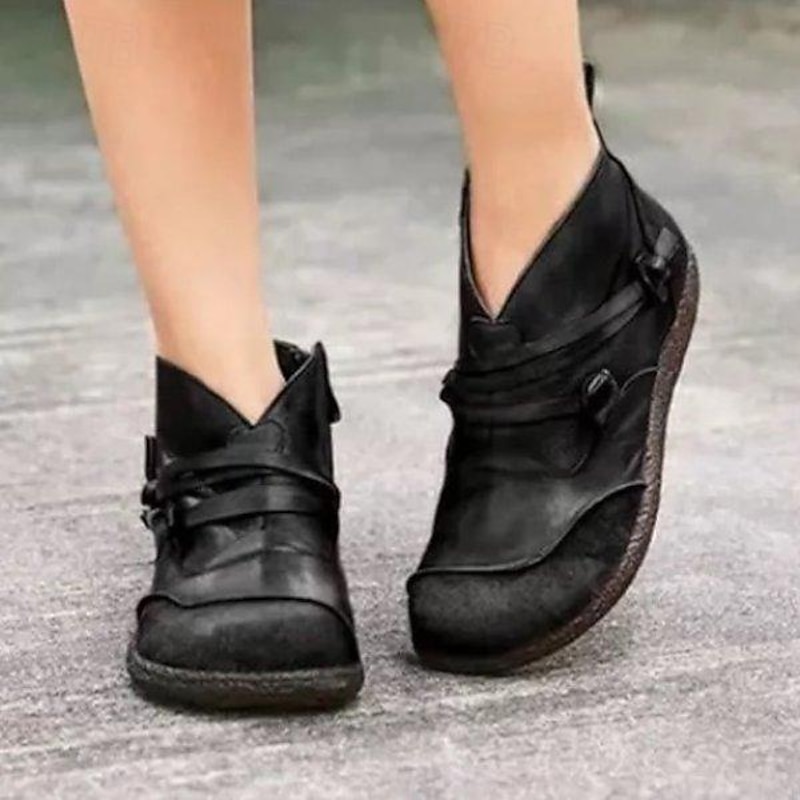 Women's Boots Comfort Shoes Zipper Low Heel Round Toe Vintage Minimalism PU Zipper Black Burgundy Blue2