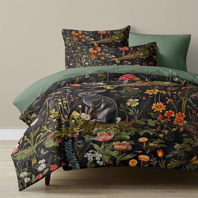 Retro Rainforest Rabbit Duvet Cover Set 2-piece Set 3-piece Set Lightweight Soft Short Plush Set Thick Feather Square Bed