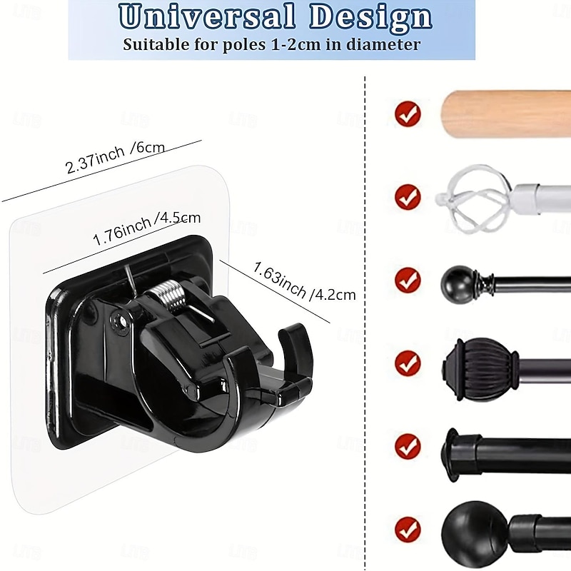 16PCS No-Drill Curtain Rod Brackets - Self-Adhesive Plastic Hooks, Universal Wall Mount for Bathroom, Kitchen, Home, and Hotel4
