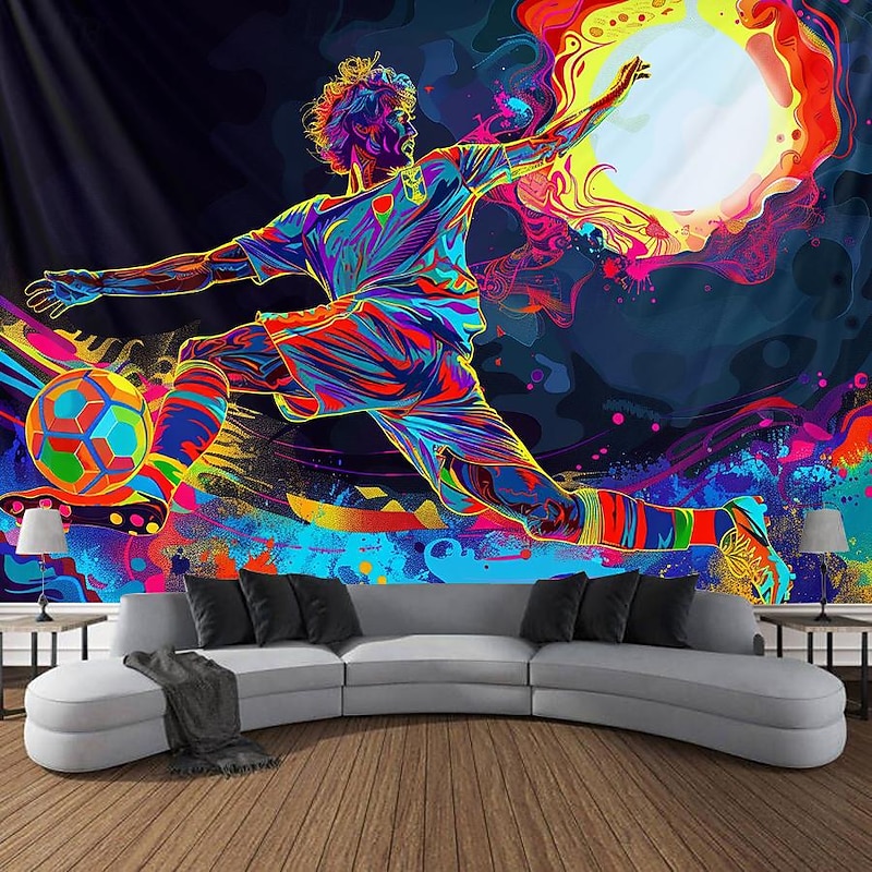 Blacklight Tapestry UV Reactive Glow in the Dark Glow Party Neon Athelets Football Psychedelic Trippy Misty Hanging Tapestry Wall Art Mural for Living Room Bedroom2