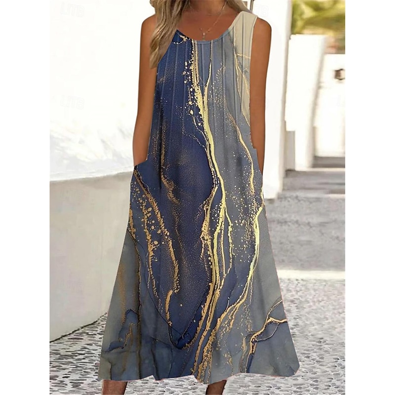 Women's Maxi Dress Tank Dress Ombre Floral Pocket Print Crew Neck Midi Dress Daily Vacation Sleeveless Summer Spring4