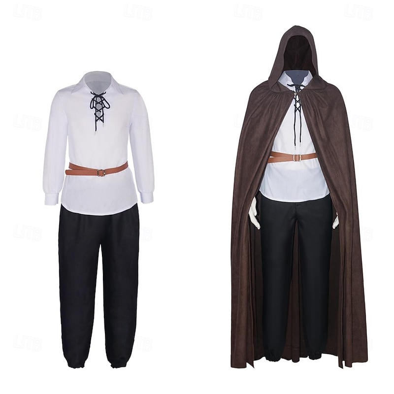 Retro Vintage Medieval Renaissance Outfits Pirate Pants Hooded Cloak Viking Ranger Elven Fancy Dress Men's Viking Fantasy Halloween Carnival Masquerade Performance Stage Renaissance Fair Adults Top