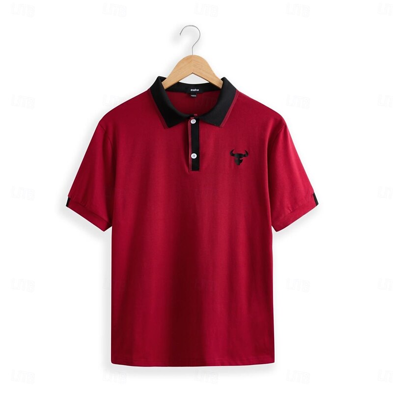 Men's Cotton Blend Polo Shirt Golf Shirt Casual Sports Ribbed Polo Collar Short Sleeve Fashion Basic Color Block Cow Patchwork Embroidered Summer Regular Fit Yellow Red Blue Green Cotton Blend Polo2