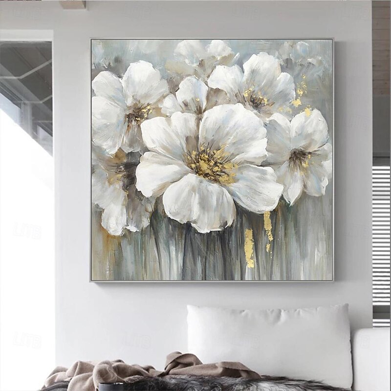 Mintura Handmade White Flowers Oil Paintings On Canvas Wall Art Decoration Modern Abstract Pictures For Home Decor Rolled Frameless Unstretched Painting3