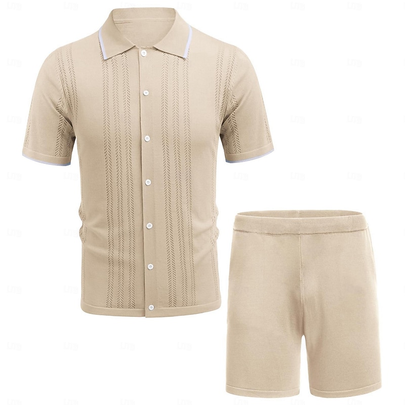 Male Polo Knit Polo Sweater Golf Shirt Short Sleeve Lapel Summer Solid / Plain Color Black Dark Navy khaki Top Tee for Men4