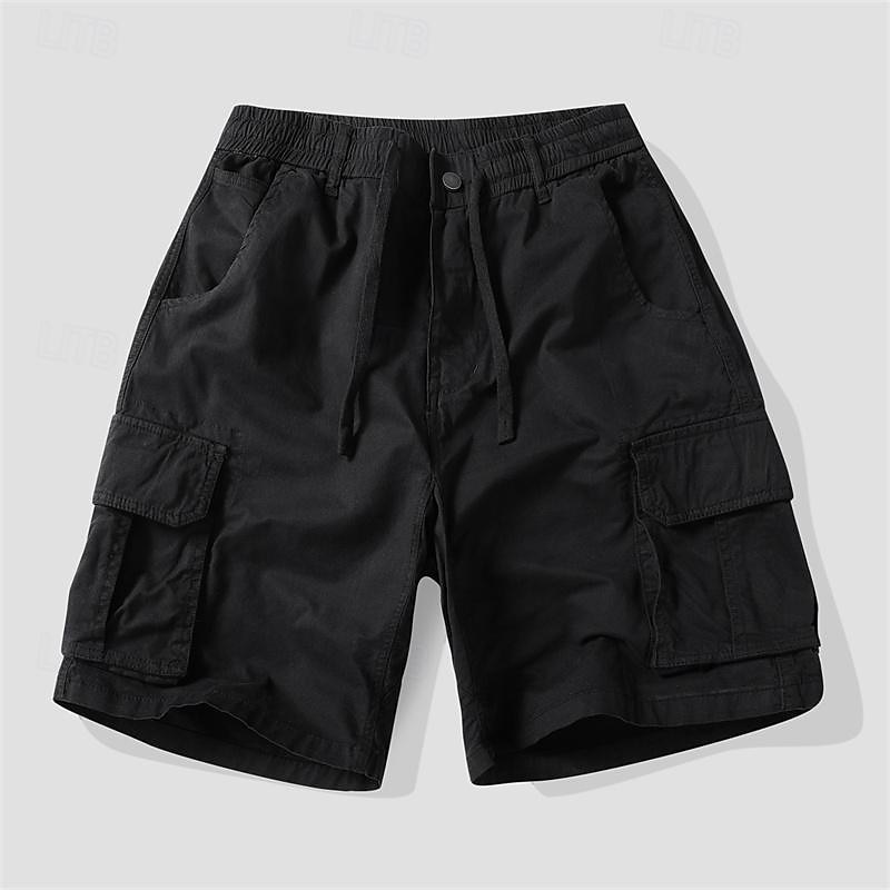 Men's Tactical Shorts Cargo Shorts Shorts Buttons Elastic Waist Multi Pocket Plain Wearable Short Outdoor Daily Camping & Hiking Fashion Classic ArmyGreen Black2