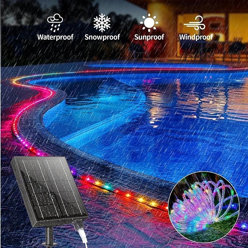 Solar Rope Lights Outdoor Waterproof 164ft 500LED Tube Lights with 2400mAh Type C Charging Timer 8 Modes Dimmable Twinkle Fairy String Light for Garden Yard Home Party Wedding Christmas