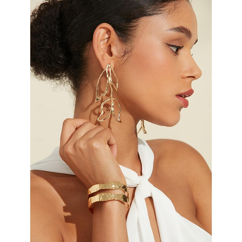 Tulip Flower Light-gold Alloy Stud Earrings4