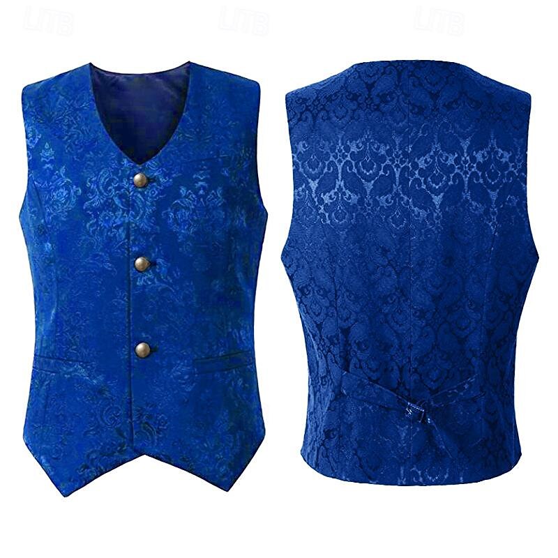Retro Vintage Medieval Renaissance Vest Prince Nobleman Jacquard Fancy Dress Men's Fantasy Royal Halloween Carnival Masquerade Party / Evening Adults' Vest3