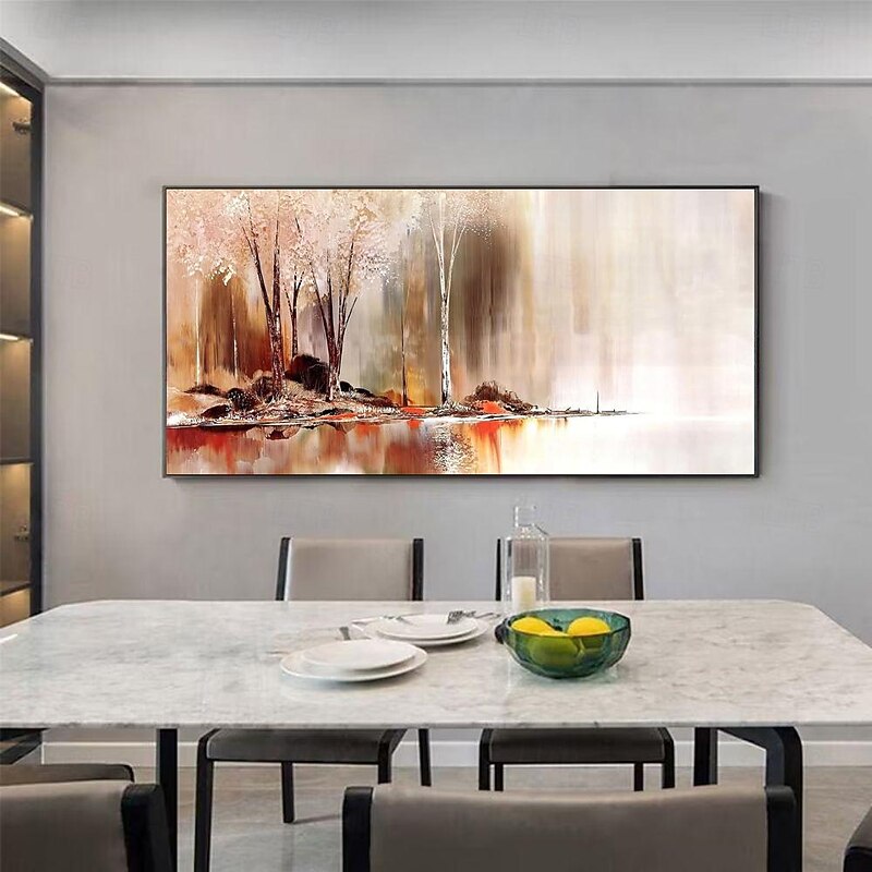 Handmade Oil Painting Canvas Wall Art Decoration Modern Abstract Forest Lake Reflection Landscape for Living Room Home Decor Rolled Frameless Unstretched Painting3