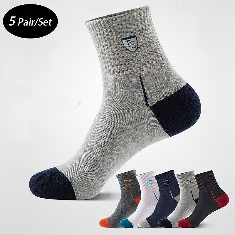 Men's 5 Pack Multi Packs Socks Crew Socks Running Socks Casual Socks Rainbow Color Color Block Sports & Outdoor Daily Vacation Basic Medium Spring Fall Fashion Casual