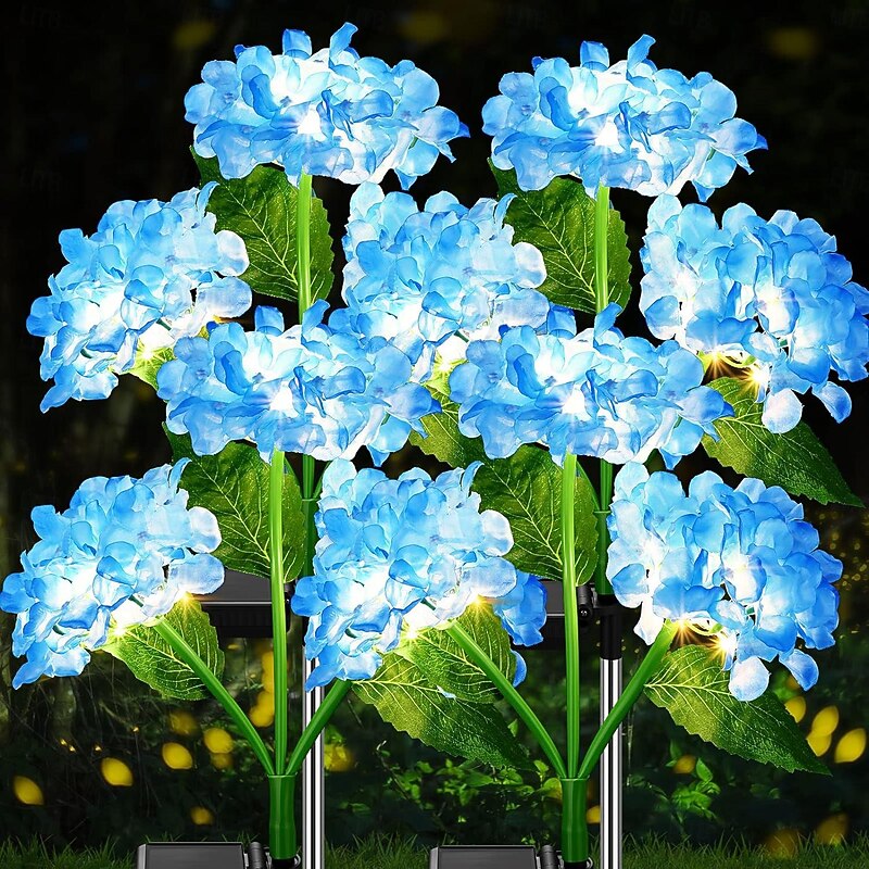 2pcs Outdoor Solar LED Waterproof Hydrangea Flower Pathway Lawn Lights - Holiday Garden Stump Lights for Backyard, Park, Walkway Decoration
