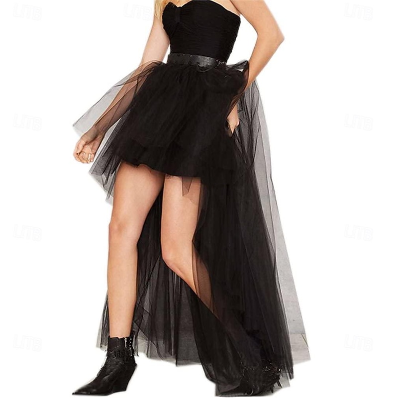Women's Petticoat Under Skirt Tulle  Hi-Lo Long Tutu Tulle Bustle Skirt Elastic Waist Festival Party Skirt2
