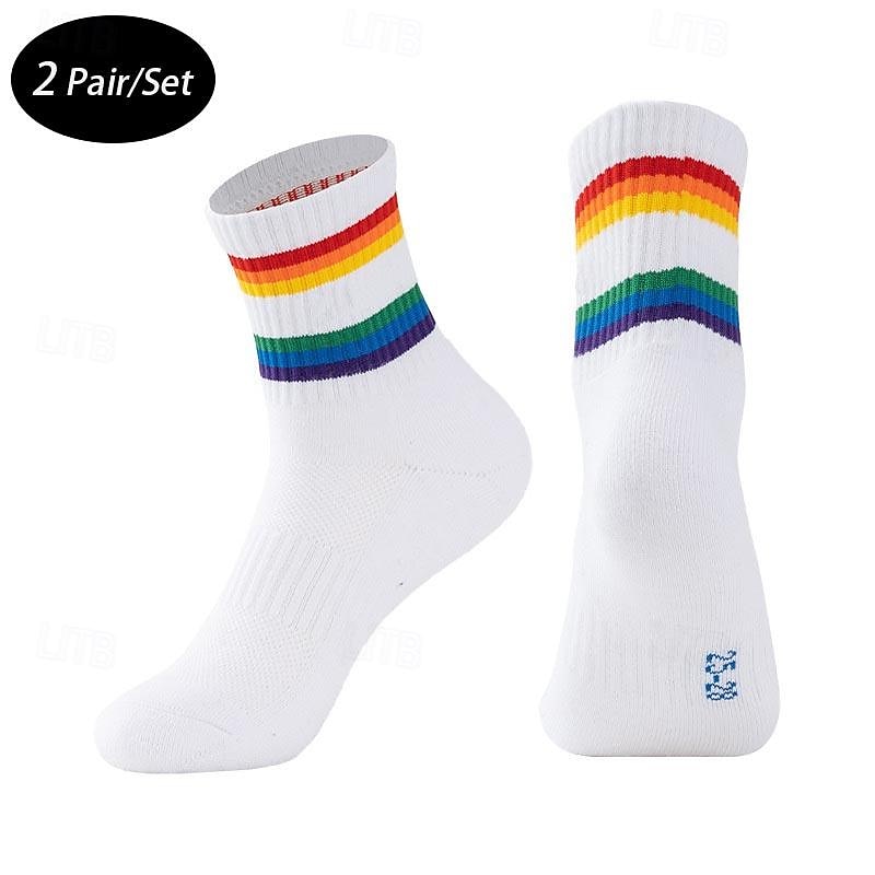 Men's 2 Pack Multi Packs Socks Crew Socks Running Socks Casual Socks Black White Color Rainbow Sports & Outdoor Daily Vacation Basic Medium Spring Fall Fashion Casual
