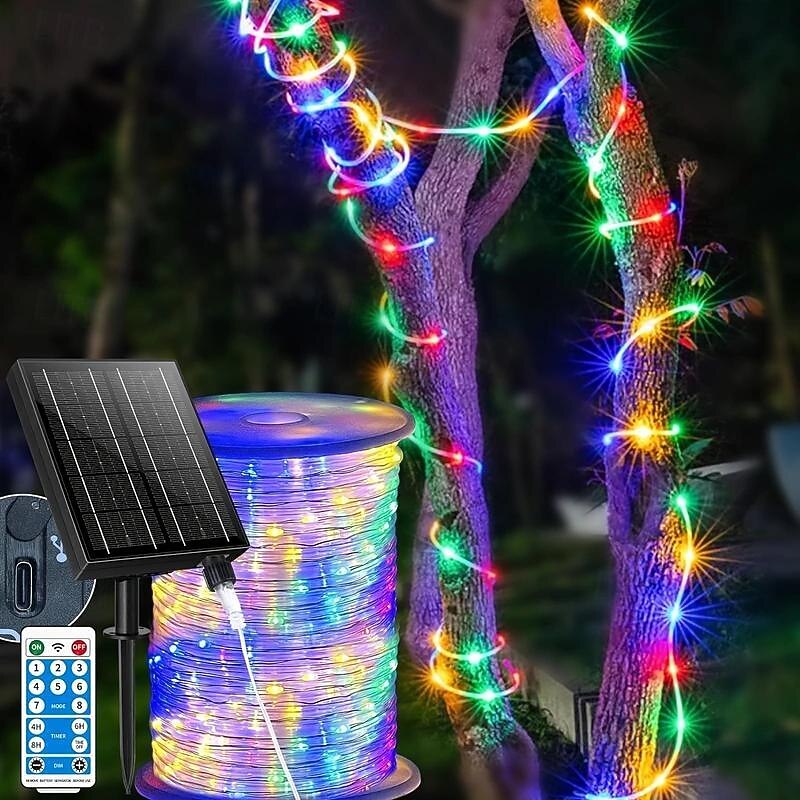 Solar Rope Lights Outdoor Waterproof 164ft 500LED Tube Lights with 2400mAh Type C Charging Timer 8 Modes Dimmable Twinkle Fairy String Light for Garden Yard Home Party Wedding Christmas2