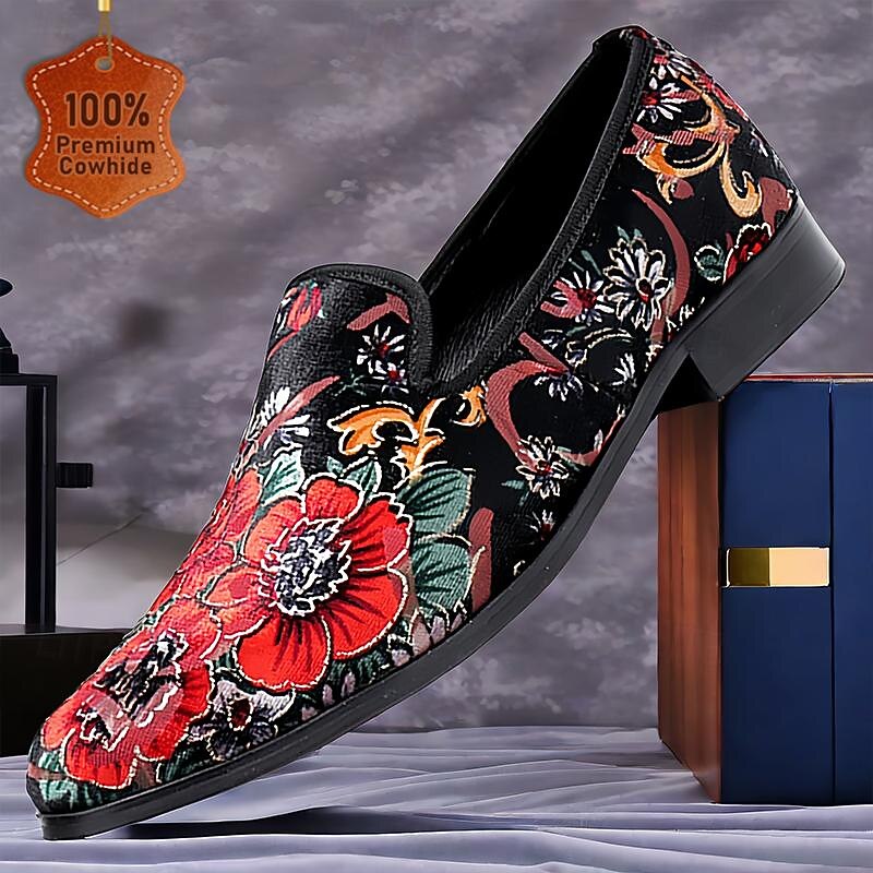 Men's Loafers & Slip-Ons Dress Loafers Leather Suede Comfortable Slip Resistant Loafer Black / Red