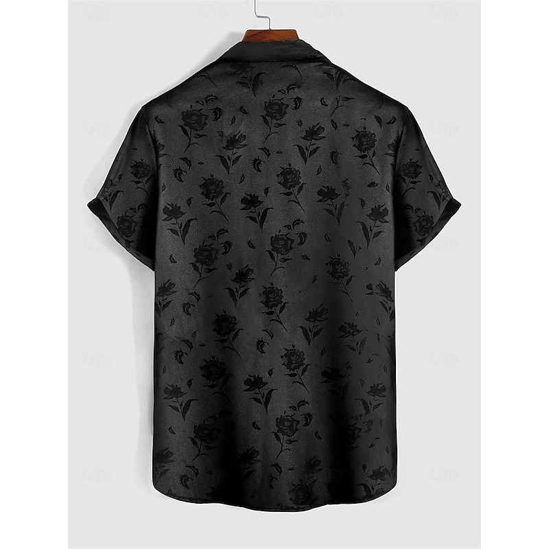 Men's Shirt Satin Shirt Summer Shirt Beach Wear Button Up Shirt Casual Shirt Black Red Green Short Sleeve Plain Collar Daily Vacation Clothing Apparel Fashion Casual Comfortable2