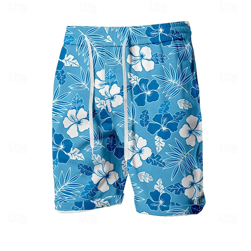 Men's Leaf Plants Flower / Floral Swim Trunks Swim Shorts Board Shorts Mid Waist Fashion Hawaiian Designer Casual Daily Holiday Pocket Drawstring Elastic Waist Designer Clothing Apparel