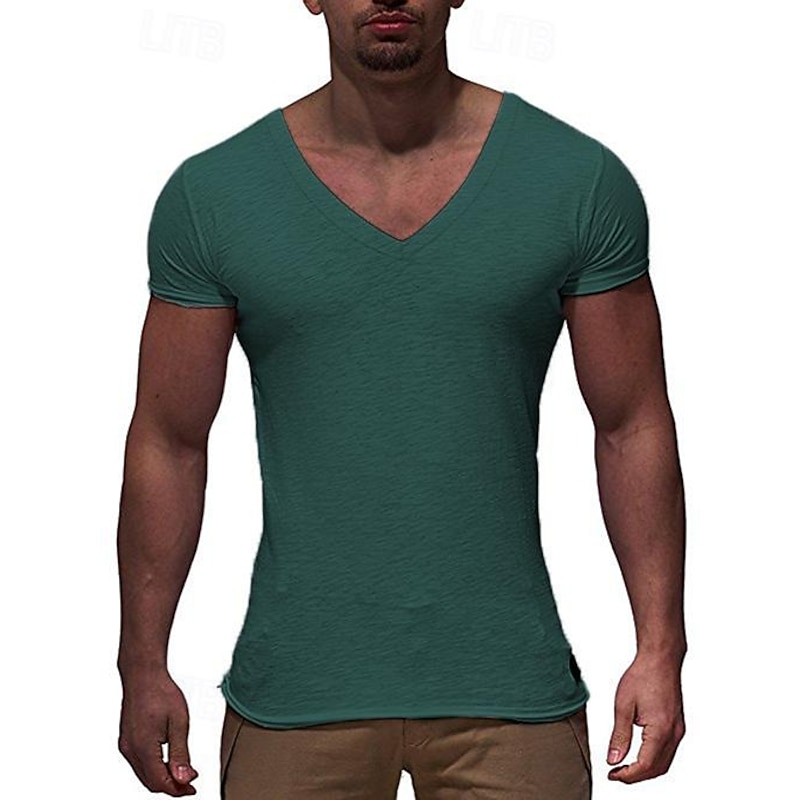 Men's T Shirt Tee Short Sleeve V Neck Spring & Summer Plain Streetwear Sportswear Work Fitness Gym Black White Red Top Tee for Men 12