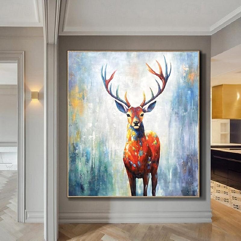 Handmade Abstract Deer Oil Painting on Canvas Textured Wall Art Animal Painting Textured Deer Painting Abstract Wall Art Textured Bird parrots oil painting for Wall Decor Gift