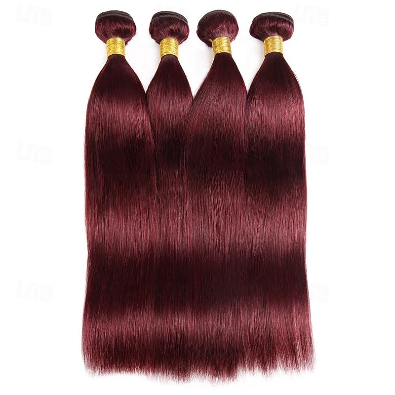Wine Red #99J Remy Human Hair Weave 12-30 inch Long Silky Straight Unprocessed Virgin Brazilian Hair Weft Extensions for Women 3PCS3