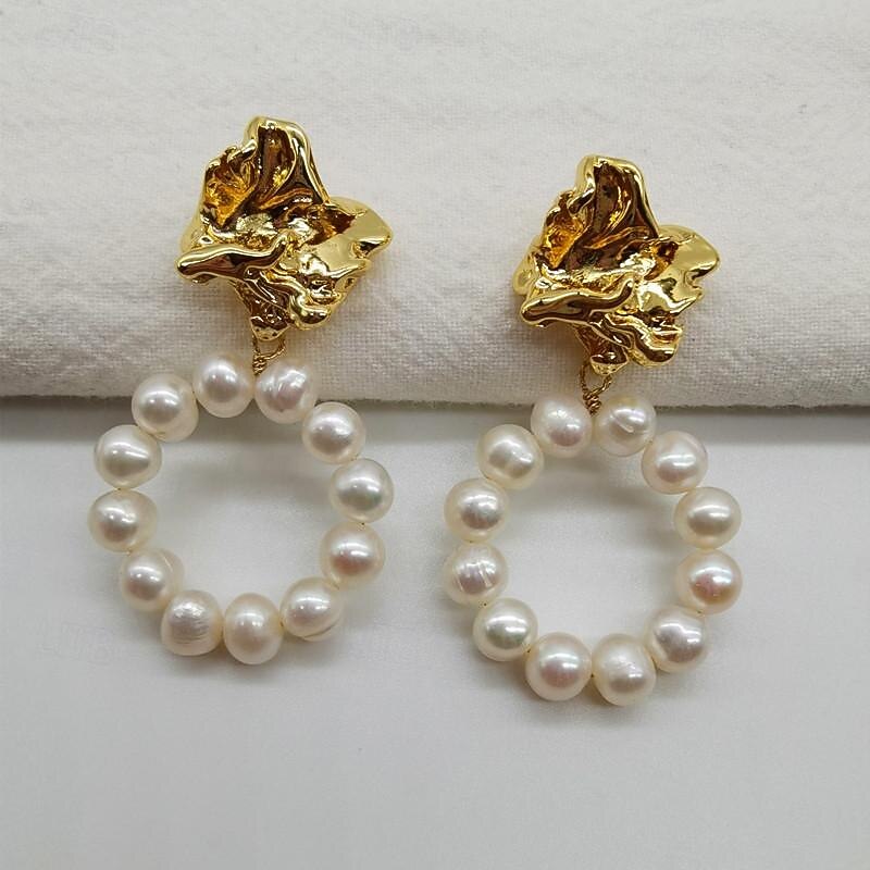 Women's Drop Earrings Gold Brass Pearl Elegant Active4