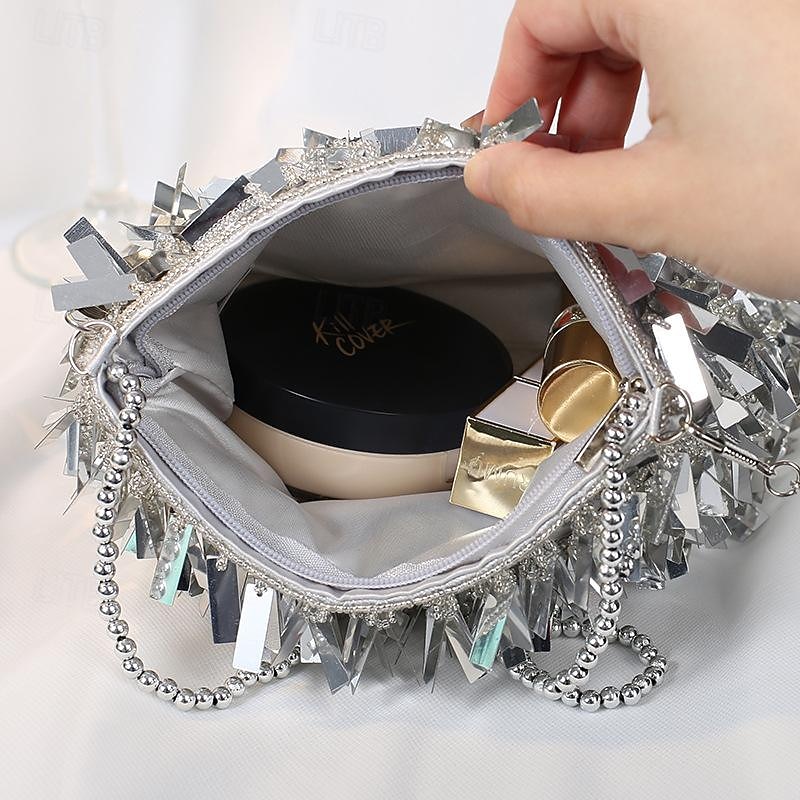 Luxurious Black Evening Clutch with Sparkling Crystal Fringe and Beaded Detail - Perfect for Formal Occasions4